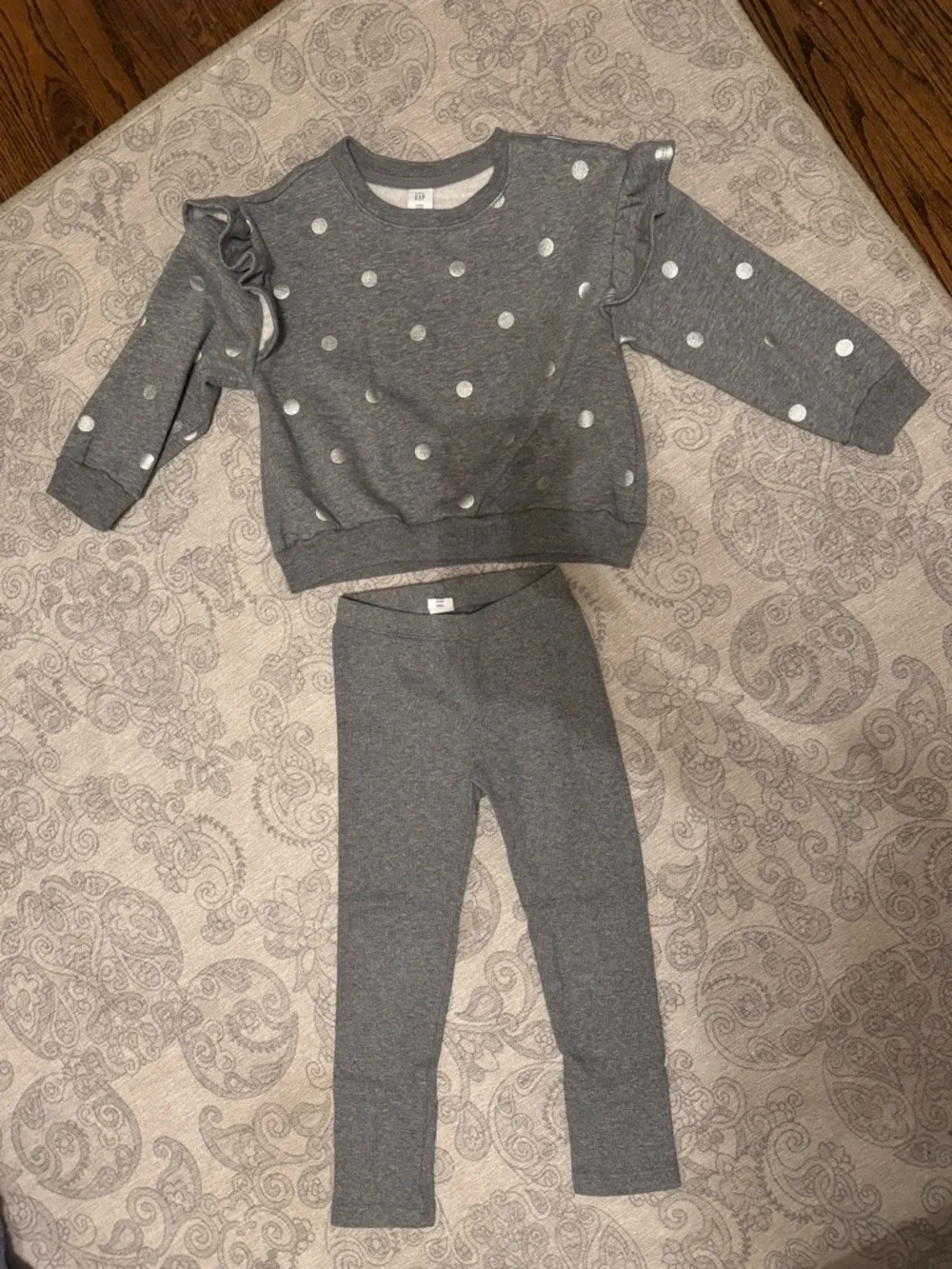 Baby Gap Gray Polka Dot Ruffle Sweatshirt & Leggings Set - Picture 1 of 6